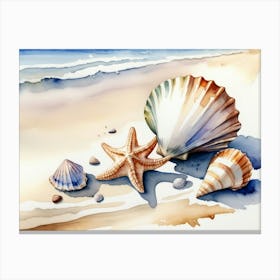 Seashells on the beach, watercolor painting 7 Canvas Print