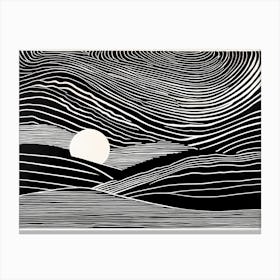 Ephemeral Echoes Of Silence Linocut Black And White Painting Solid White Background Hand Drawn 664756977 Canvas Print