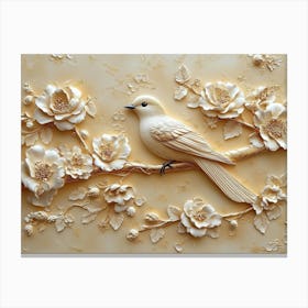 3d Golden Sparrow on Golden Background Canvas Print