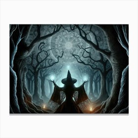 A witch opening a portal in a dark forest 1 Canvas Print