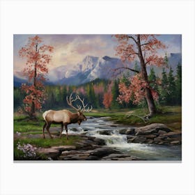 Elk By The Stream 3 Canvas Print