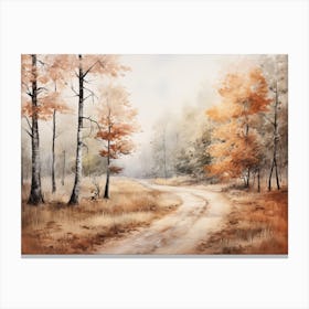 A Painting Of Country Road Through Woods In Autumn 16 Canvas Print