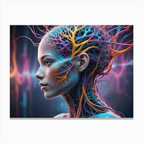 Woman S Profile With Colorful Tree Branches And Veins Canvas Print