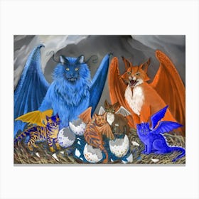 Dragon Cat Family Canvas Print