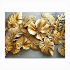 Gold Floral Plants Canvas Print