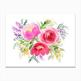 Bouquet Romantic 3 Roses Pink Canvas Print