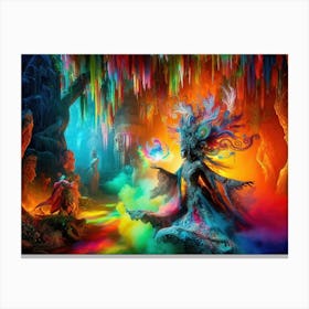 A witch summoning a mystical colorful forest 3 Canvas Print