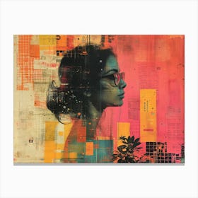 Analog Fusion: A Tapestry of Mixed Media Masterpieces The Girl With Glasses' Canvas Print