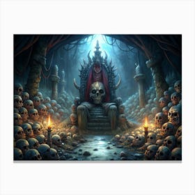 Skull Throne In A Cave Surrounded By Skulls Canvas Print