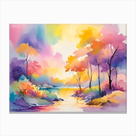 Watercolor Of A River Canvas Print