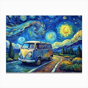 Vintage Camper Van In Starry Night Canvas Print