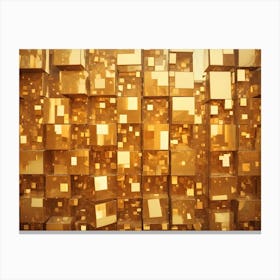 Wall Of Golden Cubes, Reflecting Light And Creating A Textured And Luxurious Geometric Pattern Canvas Print