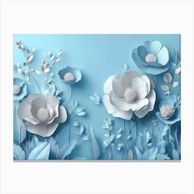 3d With Simple Floral Painting Light Blue Background 1 Canvas Print