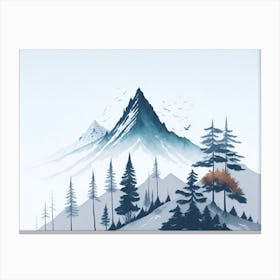 Mountain And Forest In Minimalist Watercolor Horizontal Composition 213 Canvas Print