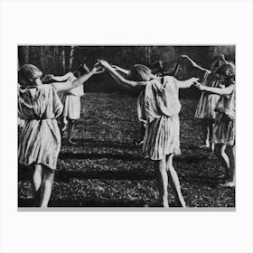 Ritual Dance - Girls Dancing in the Woods on May Day Beltane Vintage Photograph of Witches Womens Circle Flowers in Hair White Dresses Powerful Goddess Worship Healing Magic Canvas Print