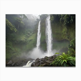 Waterfall In The Rainforest Paintings Art Print 1 Canvas Print