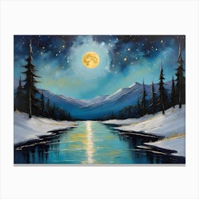 Starry Moonlit River Night Canvas Print