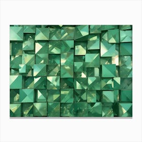 Abstract 3d Rendering Of Metallic Green Squares With Textured Surfaces, Creating A Dynamic And Futuristic Background Canvas Print