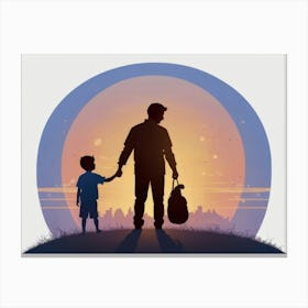 Silhouette Of Father And Son Father's Day 3 Canvas Print