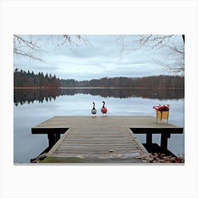 Two Geese On A Dock Canvas Print