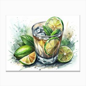 Watercolor Painting Of A Mojito Cocktail 1 Canvas Print