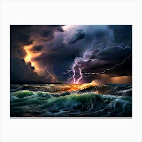 Lightning Storm Over The Ocean Canvas Print