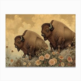 Floral Animal Illustration Bison 2 Canvas Print