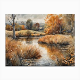 Autumn Pond Landscape Painting (82) Canvas Print