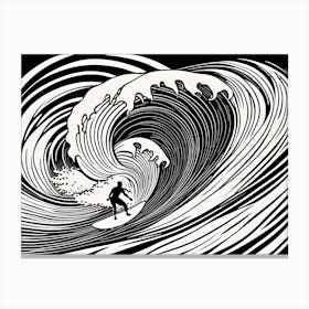 Linocut Black And White Surfer On A Wave art, surfing art, Canvas Print