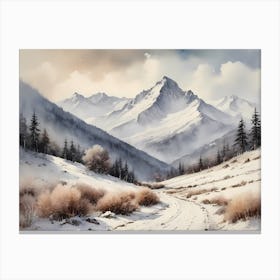 Vintage Muted Winter Mountain Landscape (24) 1 Canvas Print