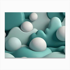 A 3d Rendering Of A Background Featuring Various Shapes And Spheres In Shades Of Blue And White, Creating An Abstract And Organic Pattern Canvas Print