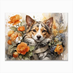 Dog With Flowers 1 Canvas Print