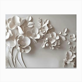 3d Simple Floral Painting Light Gray Background 1 Canvas Print