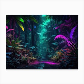 Futuristic neon cyberpunk jungle 4 Canvas Print