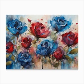 A Dozen Red And Blue Roses Canvas Print