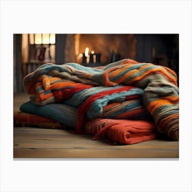 Blankets In Front Of Fireplace Canvas Print