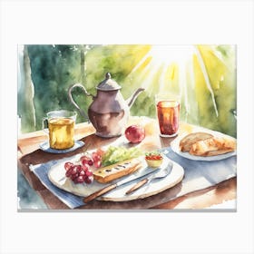 Lunch On A Table In The Sunlight Watercolour 2 Canvas Print