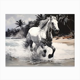 A Horse Oil Painting In Kaanapali Beach Hawaii, Usa, Landscape 2 Canvas Print