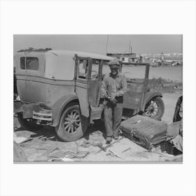 Migrant Auto Wrecker In Front Of Car Which He Will Dismantle, Corpus Christi, Texas By Russell Lee Canvas Print