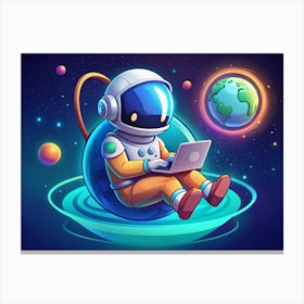 Astronaut Working On A Laptop In Space Canvas Print