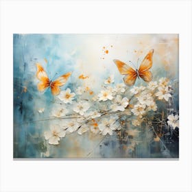 Butterflies On White Flowers Canvas Print