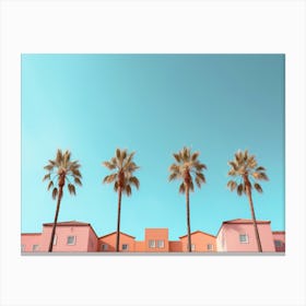 Row Of Pastel Colour Houses And Palm Treen On The Beach Summer Photography Canvas Print