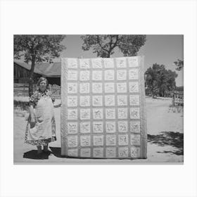 Mrs, Bill Stagg With State Quilt She Made, Mrs, Stagg Helps Her Husband In The Fields With Plowing, Planting Canvas Print