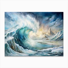 A Dramatic Poster Of A Frozen Tidal Wave In Antarc Canvas Print