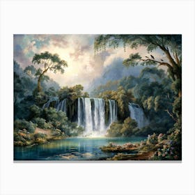 Majestic Forest Waterfall Painting #3 Canvas Print