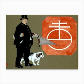 Fat Man Holding Closed Umbrella With Bulldog, Edward Penfield Canvas Print