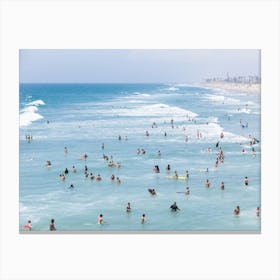 People Swimming In The Ocean, Praia Huntington, California Canvas Print
