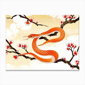 Snake In Cherry Blossoms Canvas Print