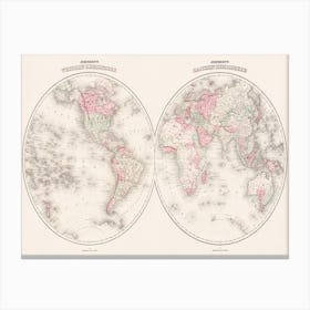Johnson's Western Hemisphere And Johnson S Eastern Hemisphere (1866) Canvas Print