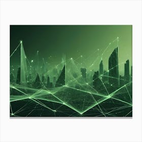 An Abstract Image Of A Cityscape With A Network Of Glowing Green Lines Connecting The Buildings Canvas Print